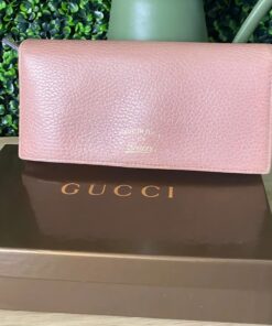 Gucci Swing Continental Wallet in pink pebbled leather with box