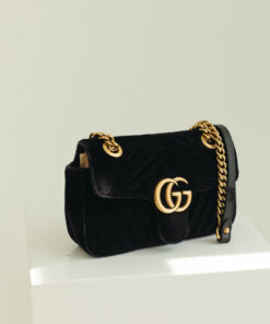Gucci GG Marmont Small Matelassé Velvet Flap Shoulder Bag Black