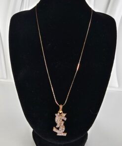 Yves Saint Laurent Vintage 18K Gold Plated YSL Logo Necklace with Crystal Glass Stones