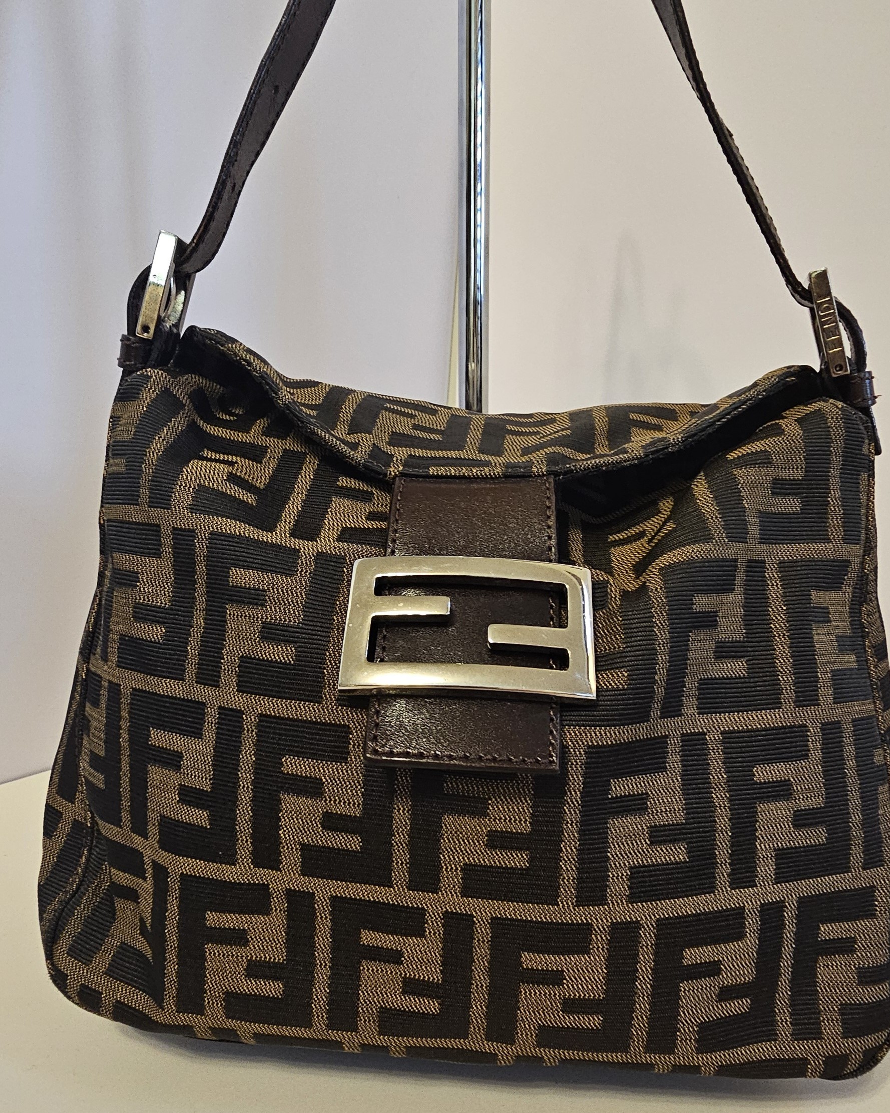 Fendi Zucca Mamma Baguette Shoulder Bag in Brown Canvas and Leather - Image 2