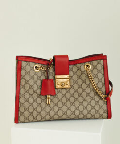 Alternative view of Gucci GG Supreme Padlock Medium Tote Bag Coated Beige Coated Canvas With Red Leather Trim