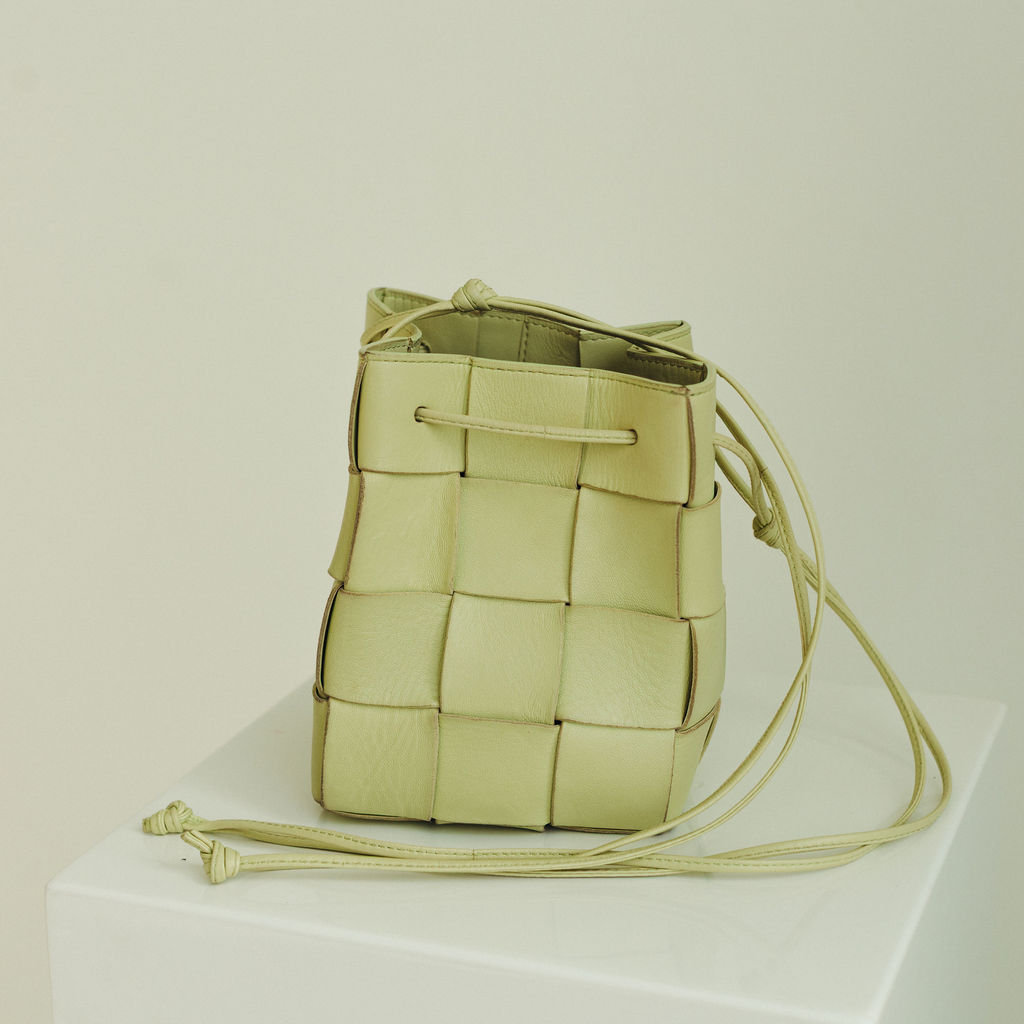 Bottega Veneta Intercciato Mini Cassette Bucket Bag Washed Yellow - Image 3