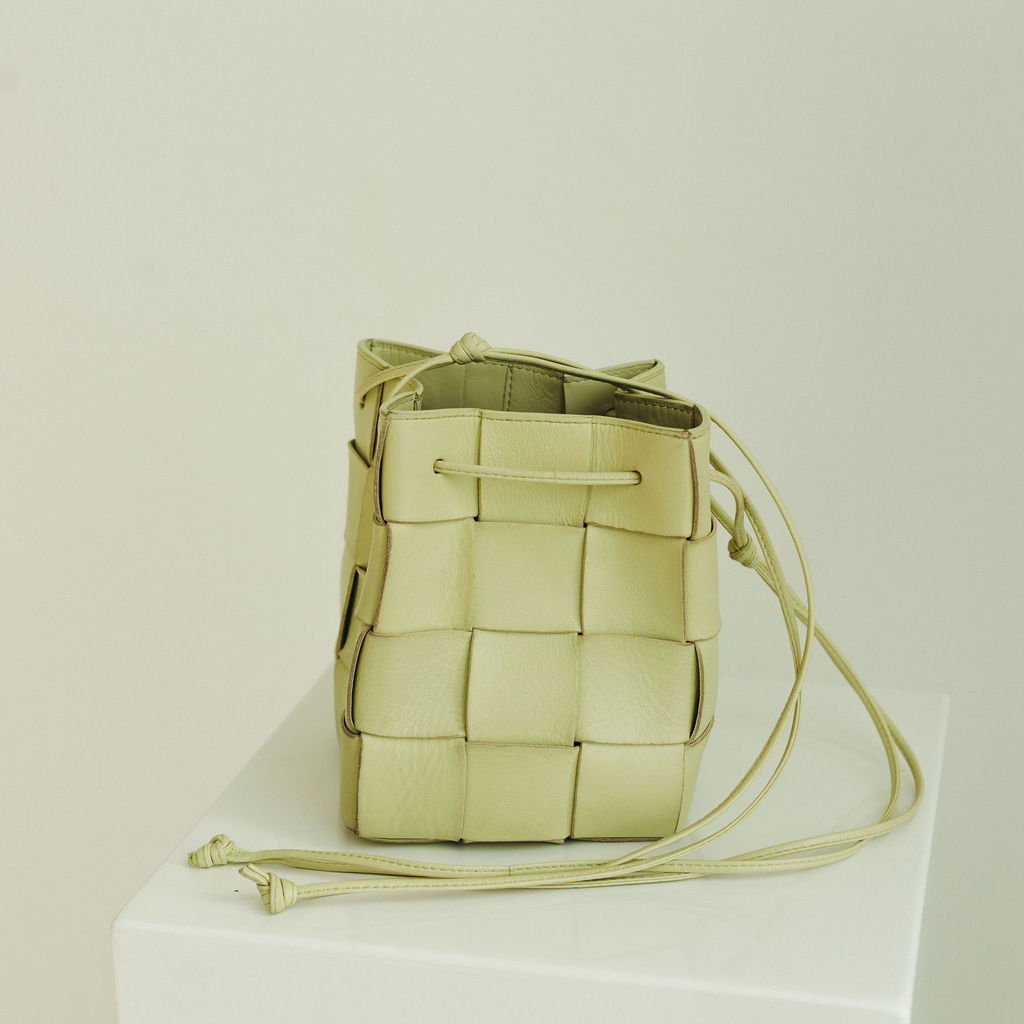 Bottega Veneta Intercciato Mini Cassette Bucket Bag Washed Yellow - Image 4
