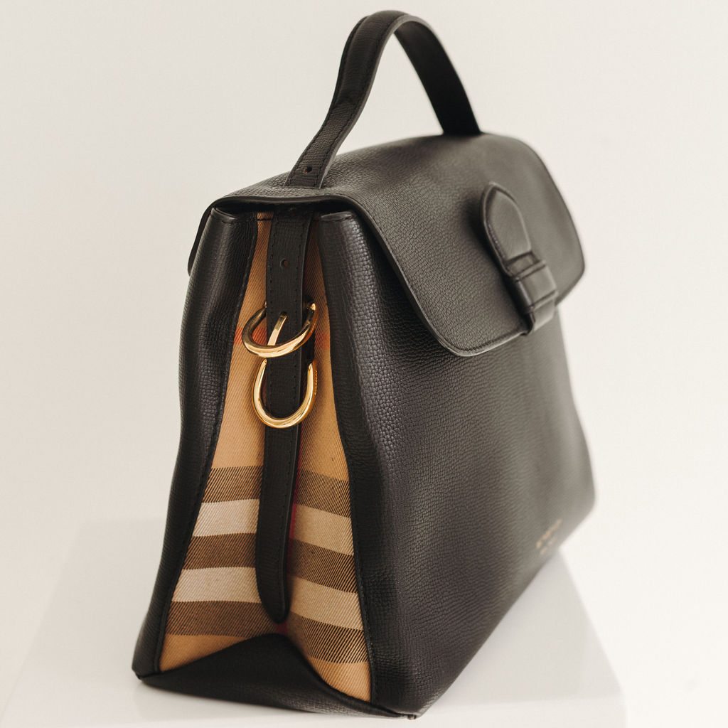Burberry Derby Calfskin House Check Medium Camberley Tote Bag in Black Leather - Image 3
