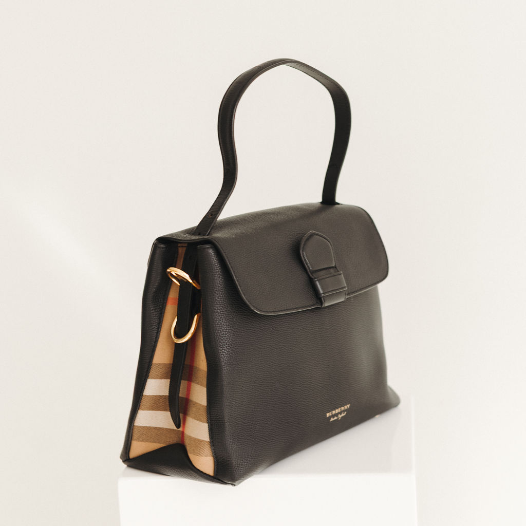 Burberry Derby Calfskin House Check Medium Camberley Tote Bag in Black Leather - Image 4