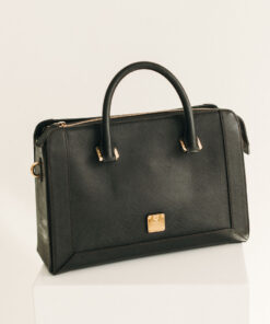 Alternative view of MCM Nuovo Black Saffiano Leather Satchel Handbag with Gold Hardware