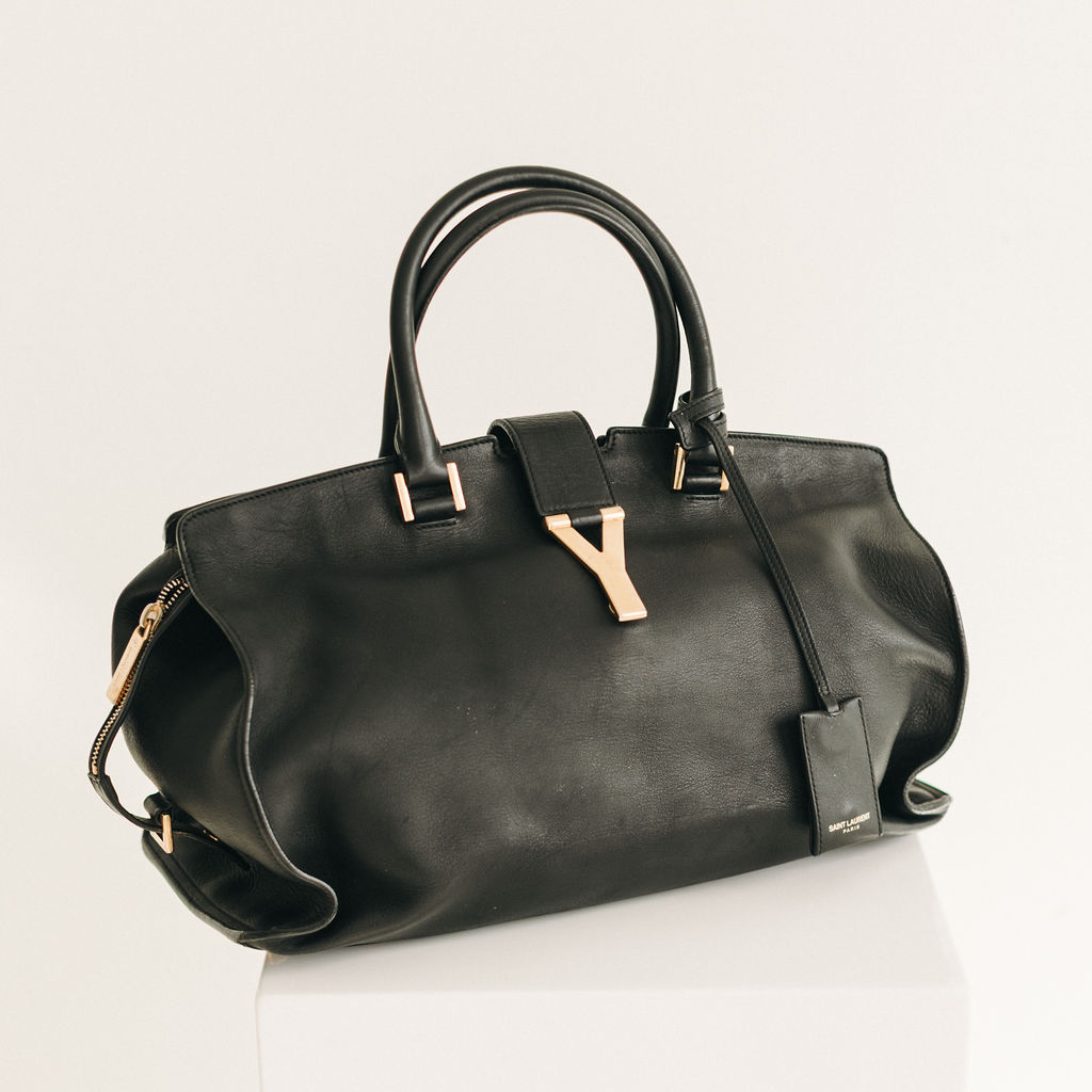 Saint Laurent Cabas Chyc "Y" Black Leather Tote Bag - Image 2