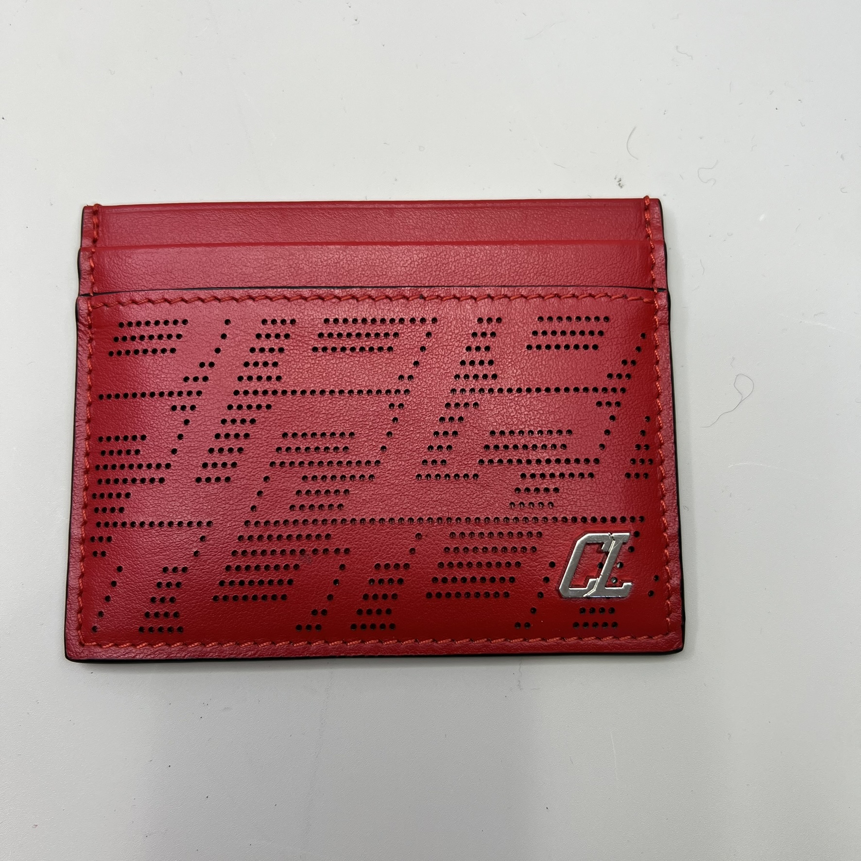 Christian Louboutin Kios Perforated Leather Card Holder Red