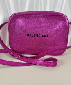 Balenciaga Everyday Camera Bag in Metallic Fuchsia Calfskin Leather