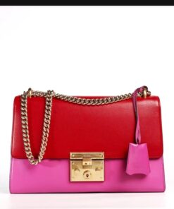 Gucci Padlock Bicolor Leather Medium Shoulder Bag (Red & Pink)