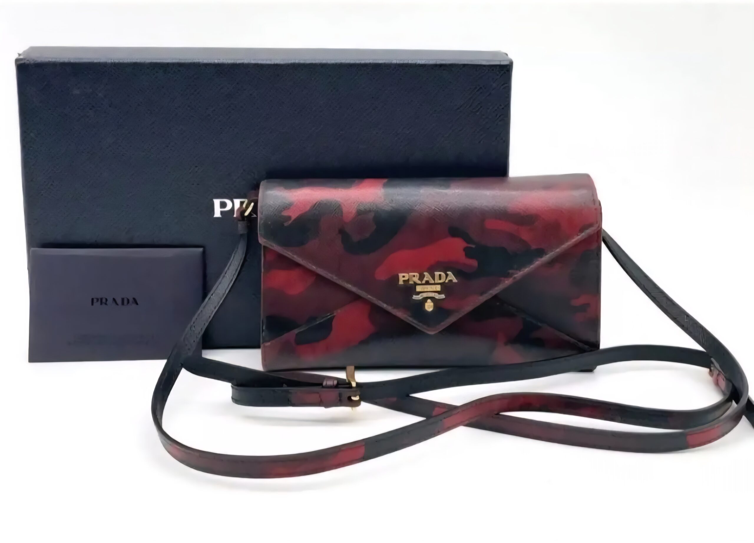 Prada Saffiano Leather Walletb On Chain Re/Black Camo