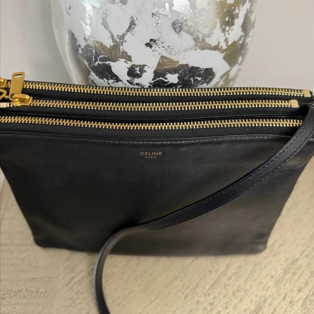 Celine Trio shoulder bag in black lambskin leather
