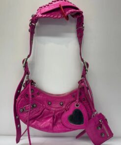 Balenciaga Le Cagole XS Shoulder Bag in Pink Crocodile-Embossed Leather