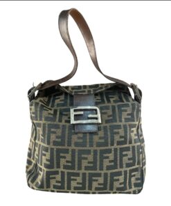 Fendi Zucca Mamma Baguette Shoulder Bag in Brown Canvas and Leather