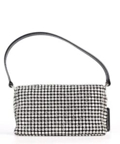 Alexander Wang Heiress Pouch in Crystal Mesh with a Black Leather Top Handle