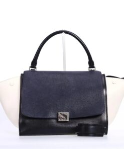 Celine Medium Trapeze Bag in Navy, Black, and Ivory Calfskin Leather