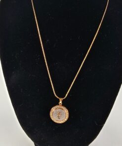 YSL 18K Gold Plated Pendant with Signature YSL Monogram Logo with Crystal-Encrusted Oval frame