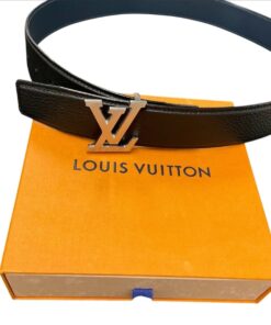 Louis Vuitton LV Initiales 40mm Black Leather Reversible Belt with Silver Buckle 85/34