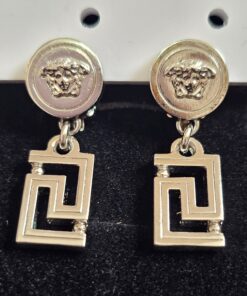 Versace Silver-Tone Medusa Head & Greek Key Dangle Clip-On Earrings