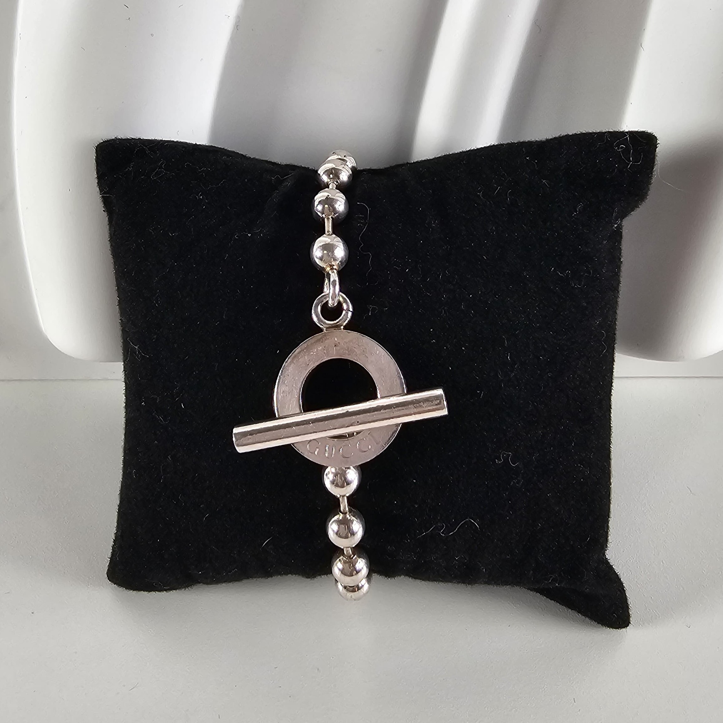 Gucci Sterling Silver Boule Ball Chain Toggle Bracelet