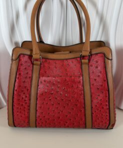 Alternative view of London Fog Red Ostrich Faux Leather Satchel Handbag (NWT)