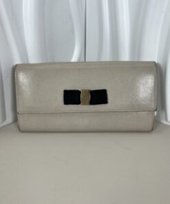 Salvatore Ferragamo Vara Bow Continental Wallet in Beige Leather
