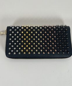 Alternative view of Christian Louboutin Panettone Spiked Zip-Around Wallet - Black Grained Leather with Multicolor Studs
