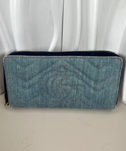 Gucci Denim Matelassé Floral Embroidered GG Marmont Zip Around Long Wallet - Limited Edition - Image 3