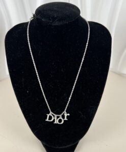 Christian Dior Silver-Tone 'Dior' Logo Pendant Necklace
