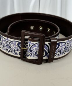 Alternative view of Miu Miu Brown Leather & Purple Pattern Belt with Square Buckle 80/32