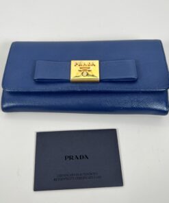 Prada Saffiano Leather Bow Continental Wallet (Bluette Blue)