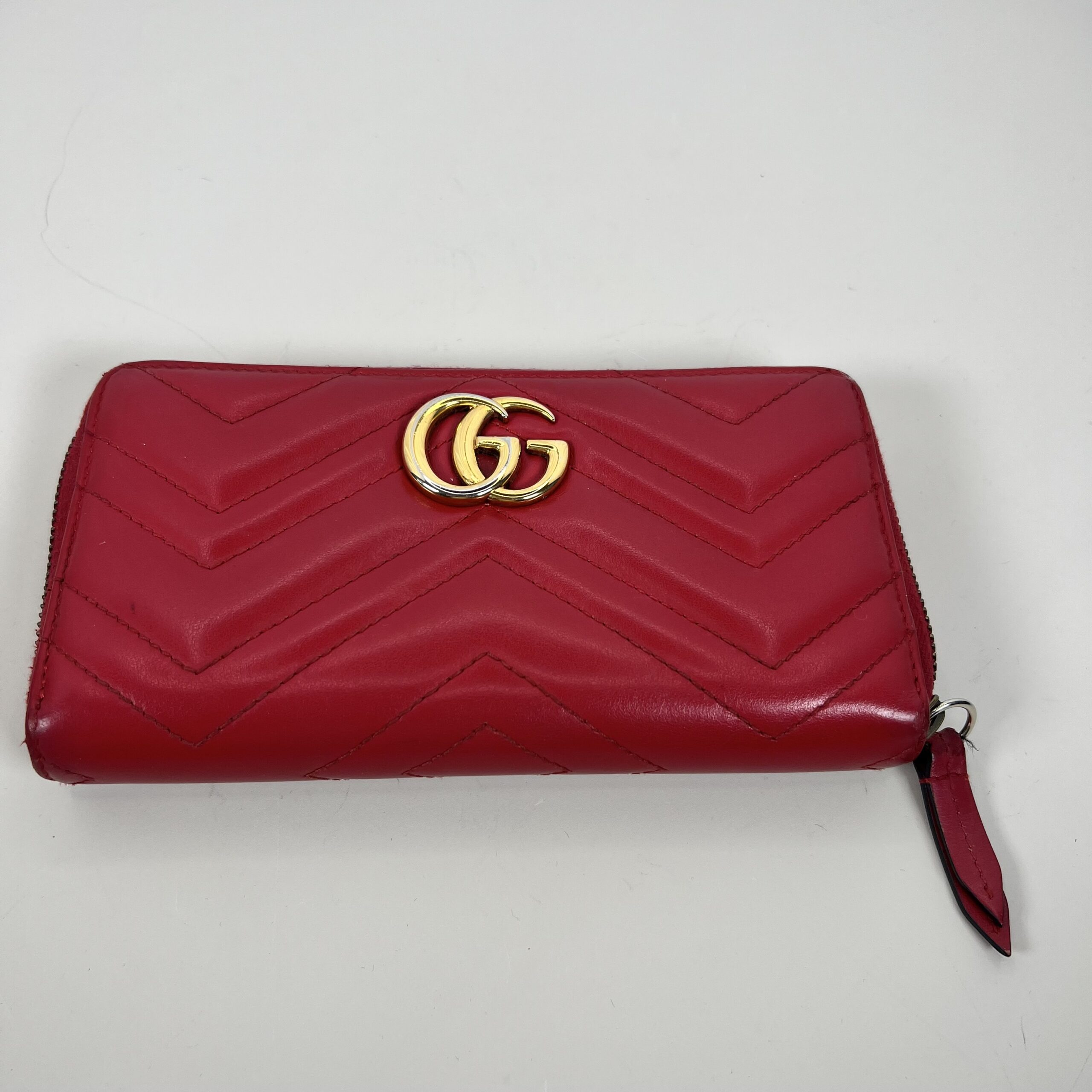 Gucci GG Marmont Red Zip Around Long Wallet