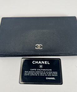 Chanel Black Leather Interlocking CC Logo Long Wallet