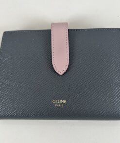 Alternative view of Celine Medium Strap Bifold Wallet in Bicolor Grained Calfskin (Grey/Vintage Pink)