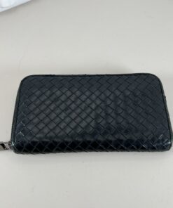 Bottega Veneta Black Intrecciato Leather Zip-Around Wallet