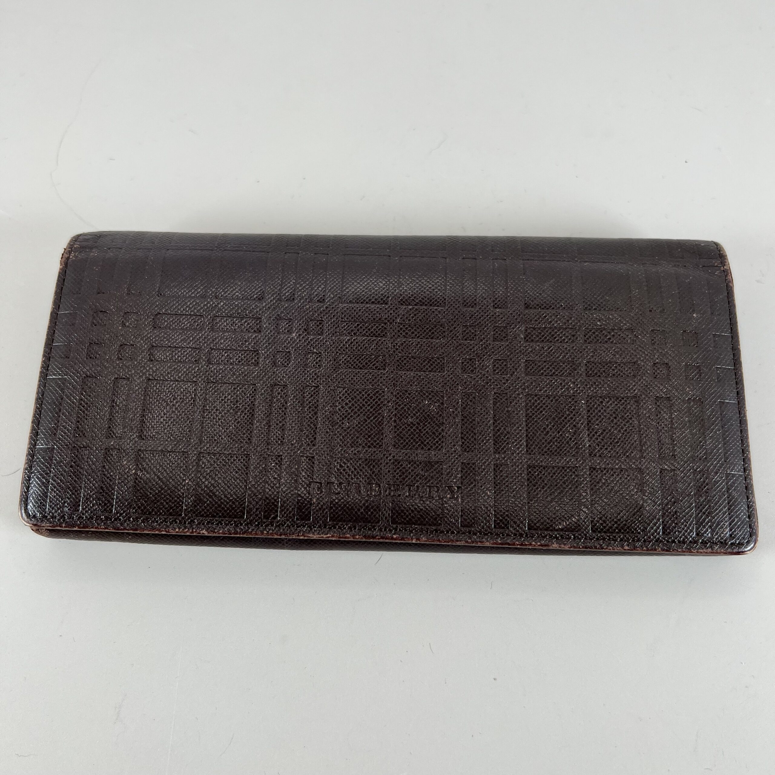 Burberry Embossed Check Long Wallet - Dark Brown