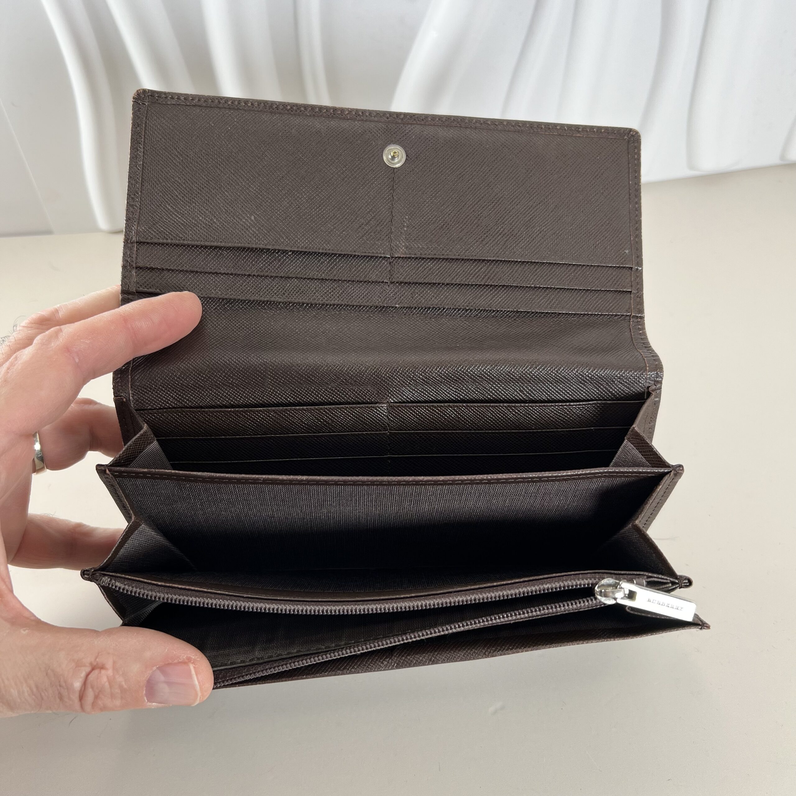 Burberry Embossed Check Long Wallet - Dark Brown - Image 3