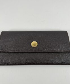 Bvlgari Dark Brown Textured Leather Long Wallet with Gold-Tone Logo Snap Closure