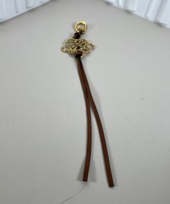 Alternative view of Loewe Anagram Bag Charm & Keyring in Tan Calfskin Leather and Gold-Tone Metal