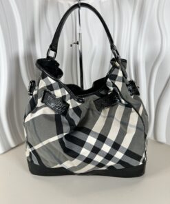 Burberry Nova Check Nylon Hobo Bag with Leather Trim COA included