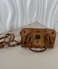 MCM Mini Boston Satchel Bag in Classic Cognac Visetos