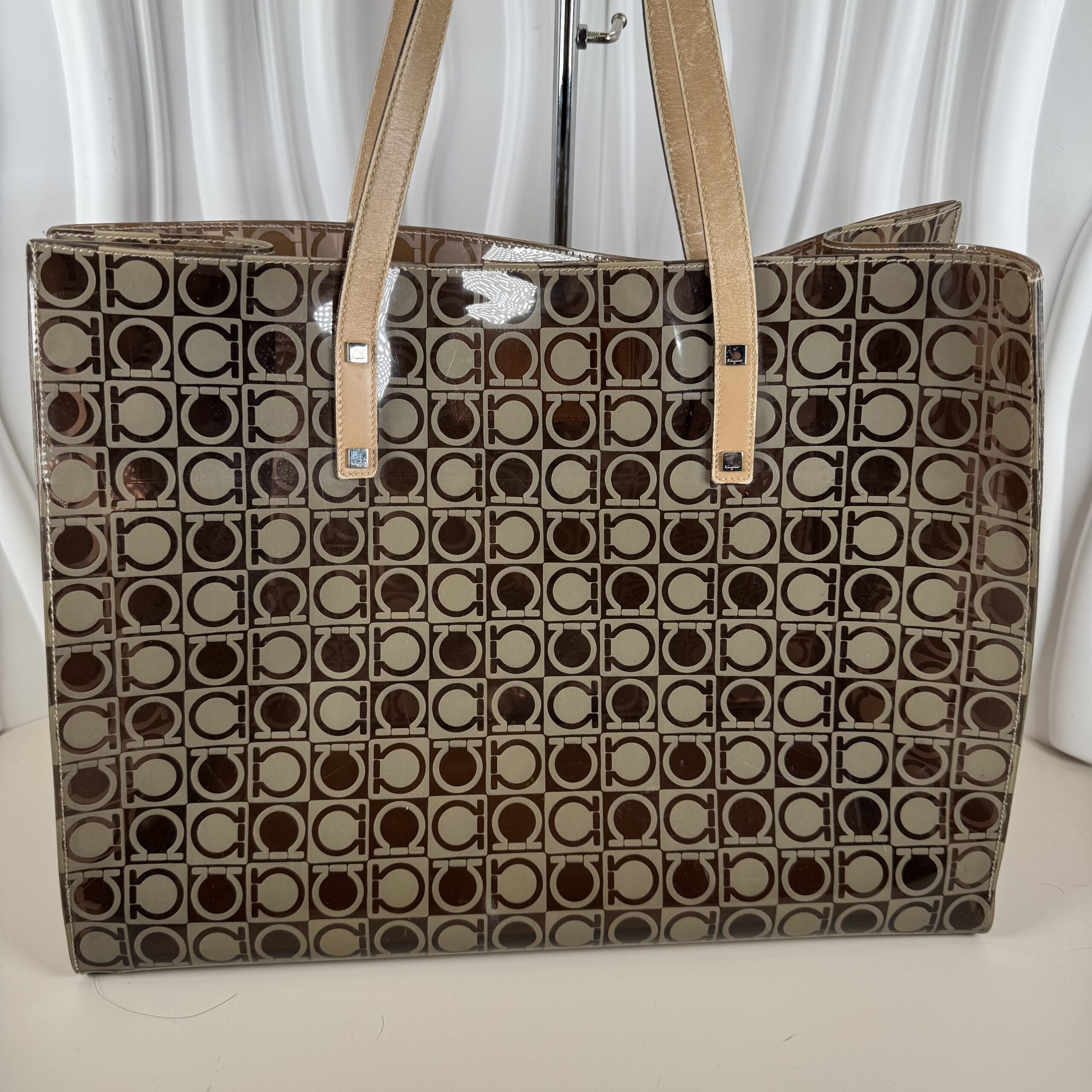 Salvatore Ferragamo Brown Gancini Monogram Vinyl Tote Bag