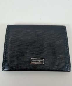 Salvatore Ferragamo Men's Black Textured Leather Card Holder / Card Case