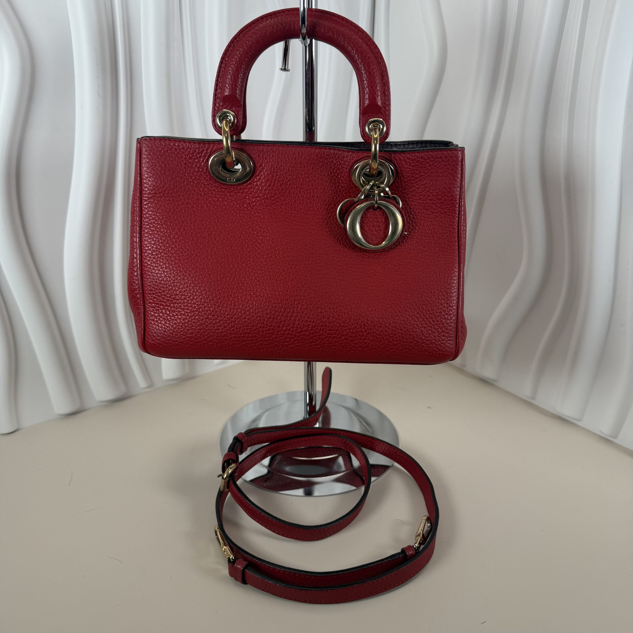 Christian Dior Mini Diorissimo Tote in Red Grained Leather