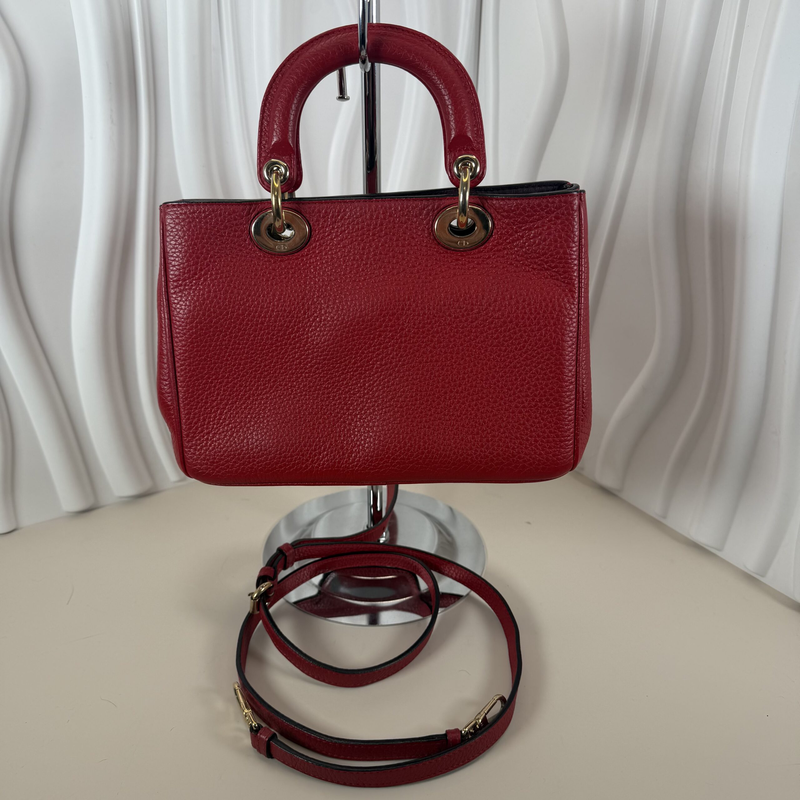Christian Dior Mini Diorissimo Tote in Red Grained Leather - Image 2