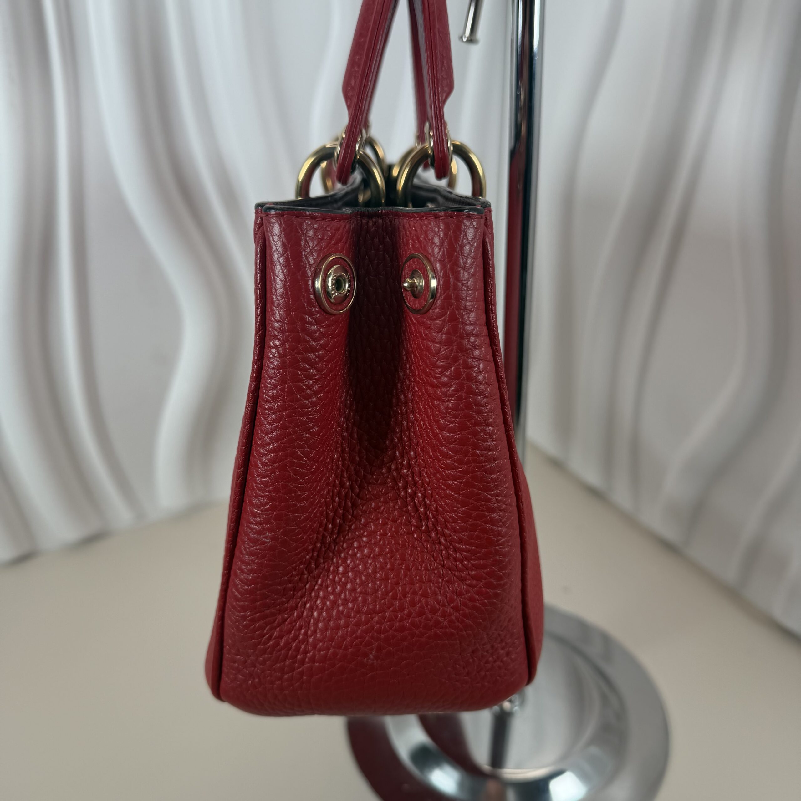 Christian Dior Mini Diorissimo Tote in Red Grained Leather - Image 3