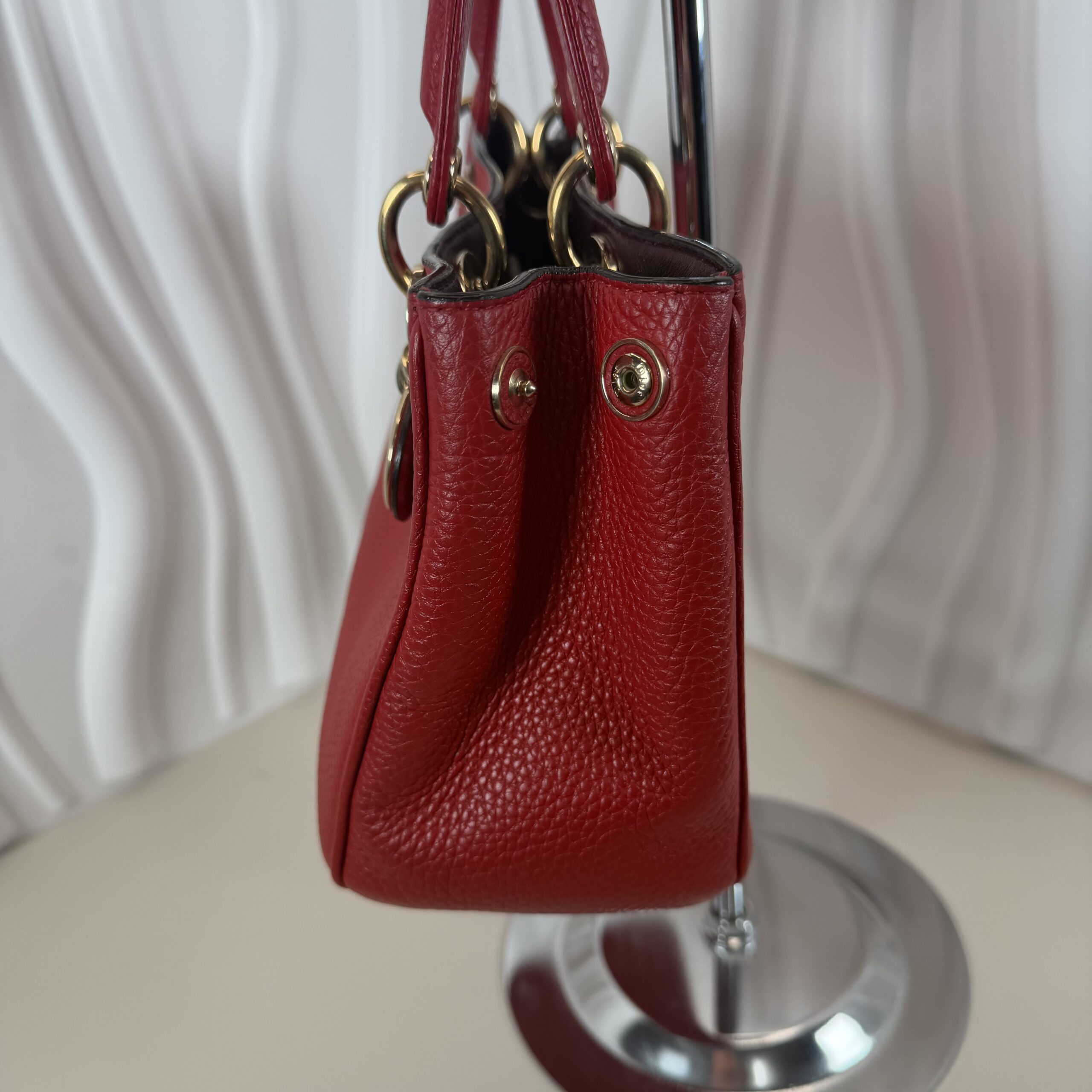Christian Dior Mini Diorissimo Tote in Red Grained Leather - Image 4