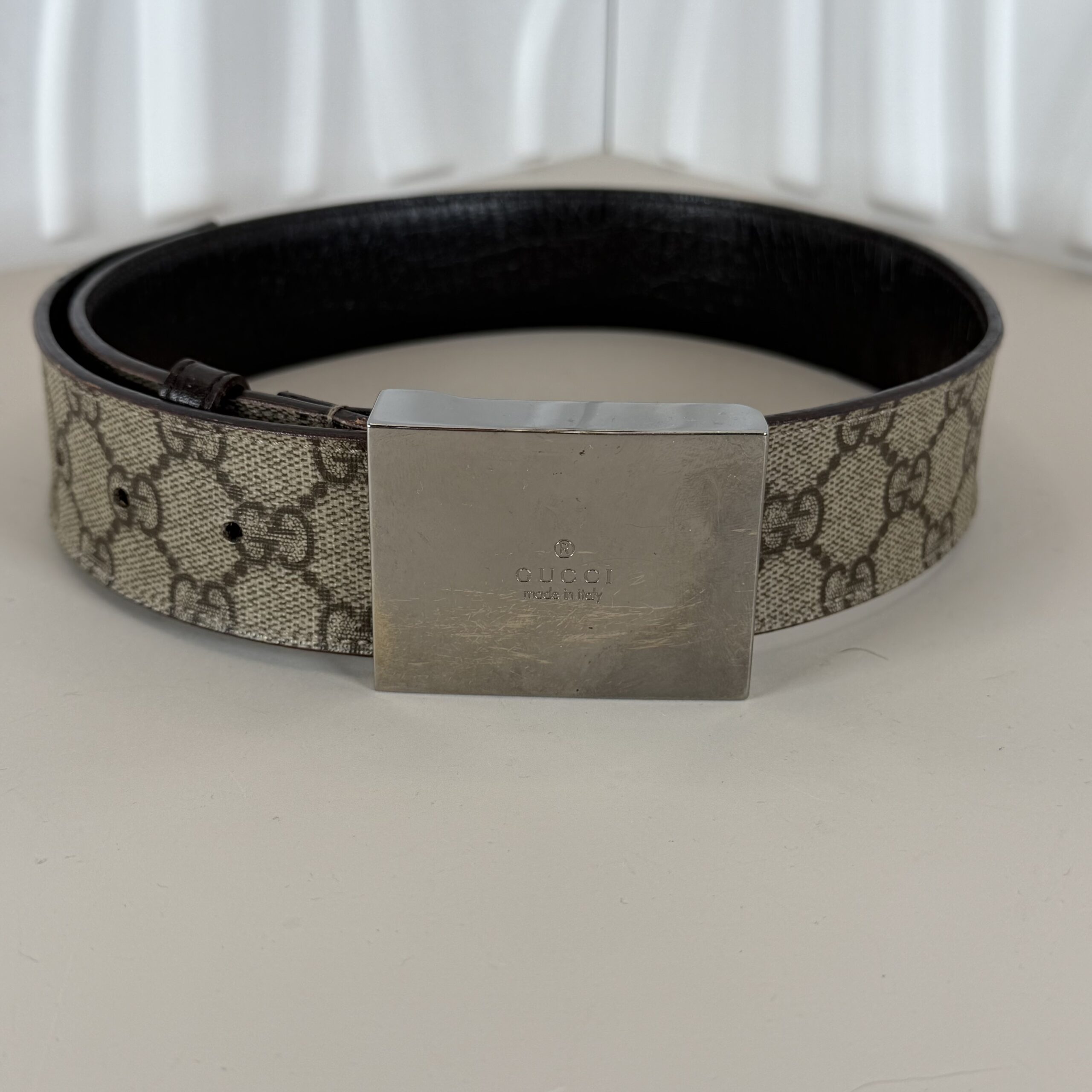 Gucci GG Supreme Monogram Belt with Silver Square Buckle size 26-29