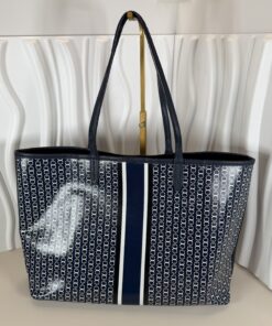 Alternative view of Tory Burch Gemini Link Coated Canvas Tote Bag (Navy Blue/Black & White)