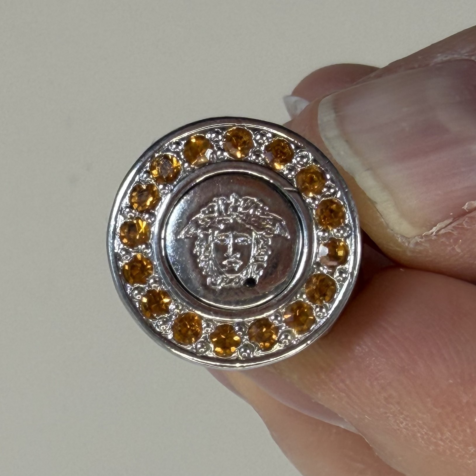 Versace Medusa Head Statement Ring with Orange Crystals